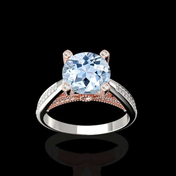 Aurora Forever One Genuine Natural Aquamarine Diamond Gold Engagement Ring