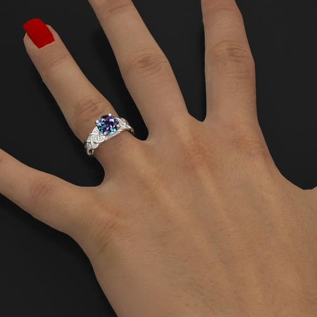 Alexandrite Lattice Gold Engagement Ring