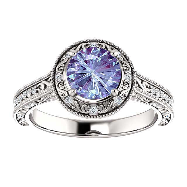 14K Gold 6.5mm Round Fireworks Cut Alexandrite 1/4 CTW Alexandrite Engagement Ring