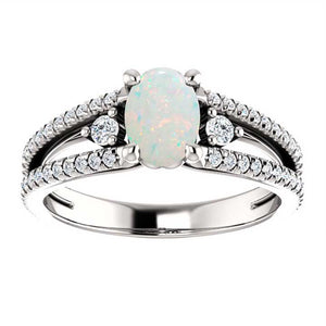 14K Yellow 7x5 mm Oval 3/8 CTW White Opal Engagement Ring
