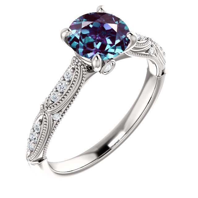 14K Gold 6.5 mm Round Forever One™ Alexandrite & 1/10 CTW Diamond Engagement Ring