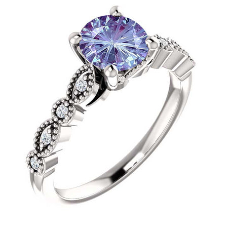 14K Gold  6.5 mm Round Fireworks Cut Alexandrite  .07 CTW Fireworks Cut Alexandrite Engagement Ring