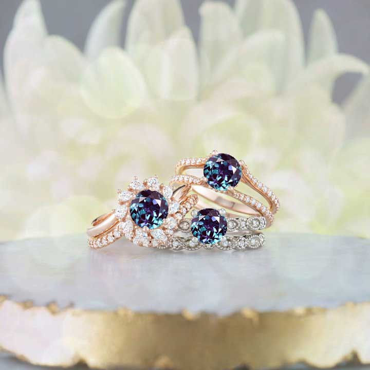 14K Gold  6.5 mm Round  Alexandrite  .07 CTW Alexandrite Engagement Ring