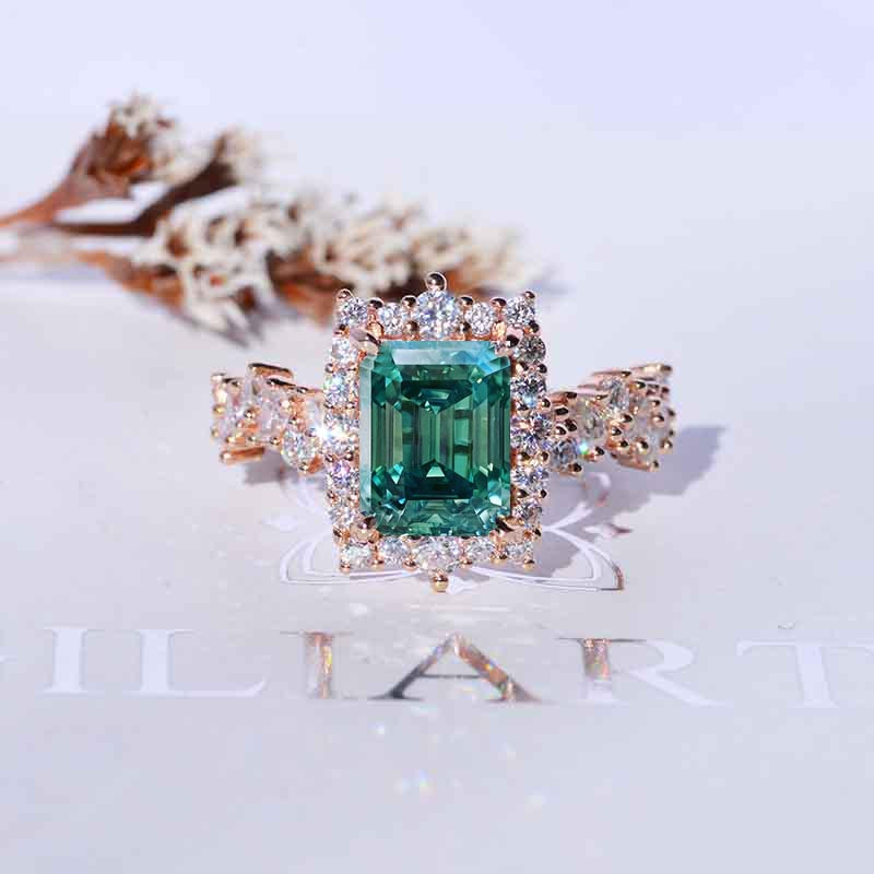 3 Carat Vintage Style 9x7mm Green Radiant Cut Giliarto Moissanite Gold