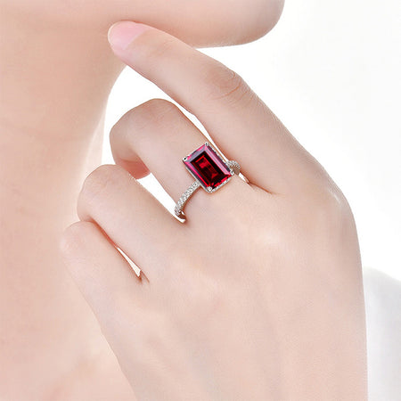3.8 Carat Ruby Emerald Cut Engagement Gold Ring