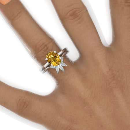 3 Carat Oval Yellow Sapphire 14K White Gold Engagement Ring, Eternity Ring Set Model 401