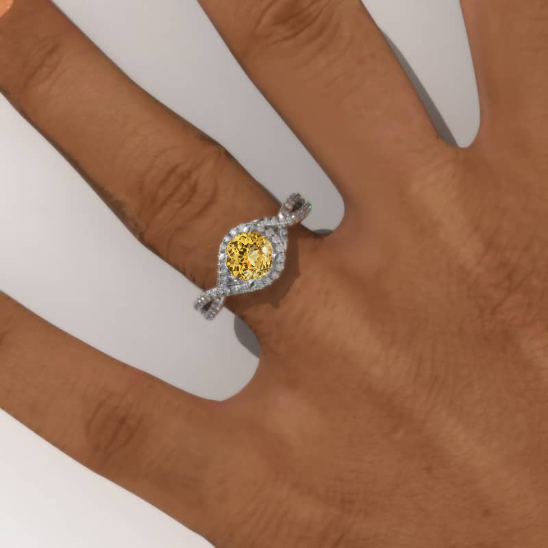1.6 Carat  Genuine Yellow Citrine Engagement Ring 14K White Gold  Ring
