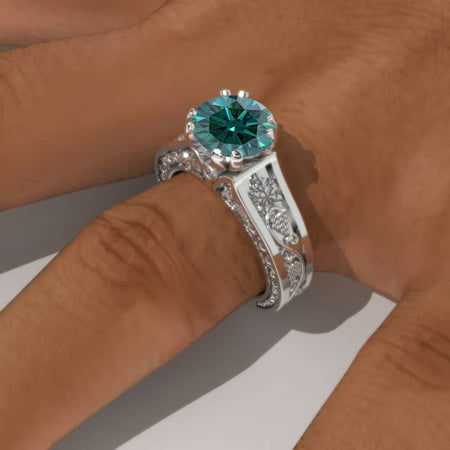 2.0 Carat Green Moissanite Accented Classic Engagement Ring