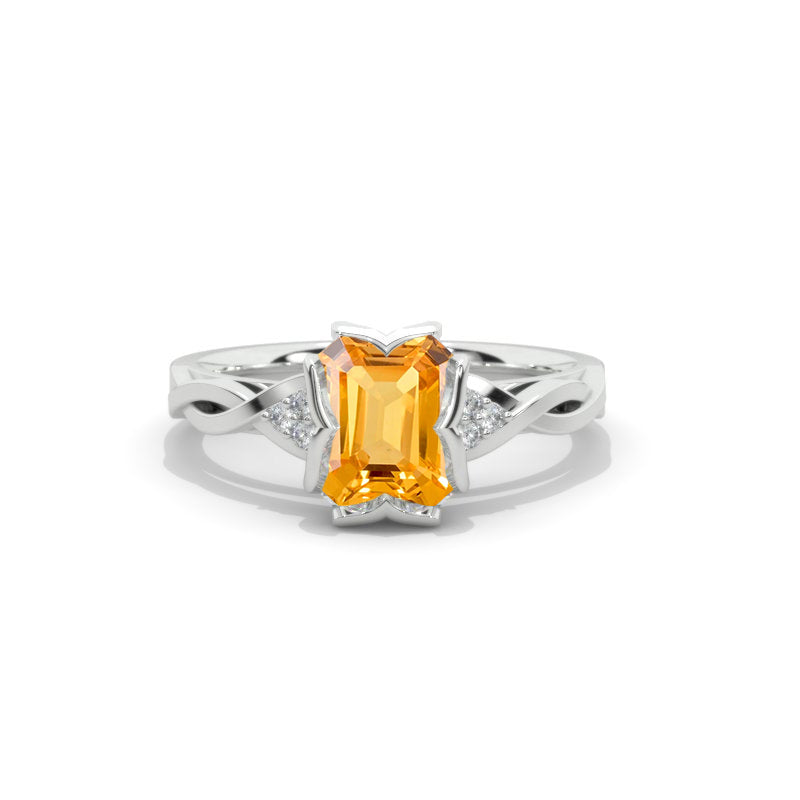 2.0 Carat Genuine Yellow Citrine Emerald Cut Gold Engagement Ring Model 95-8x6mm