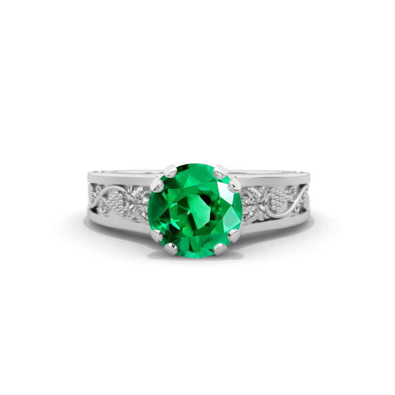 2.0 Carat Emerald Accented Classic Engagement Ring