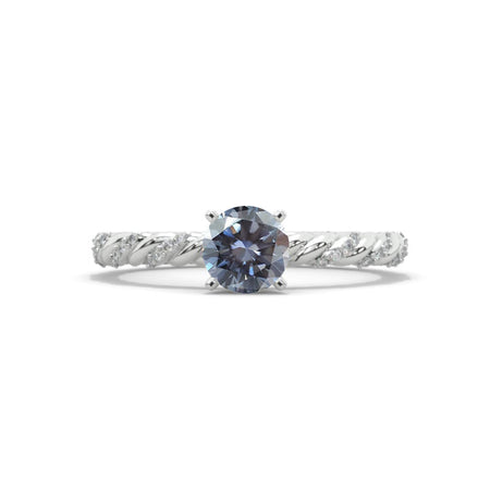 14K White Gold 6mm Round Gray Moissanite 1/8 CTW Engagement Ring