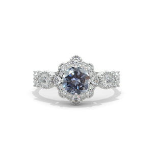 14K White Gold 1 Carat Round Gray Moissanite Halo Engagement Ring