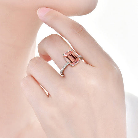 3.8 Carat Peach Sapphire Emerald Cut Engagement Gold Ring