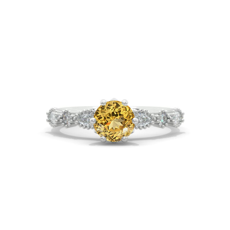 Genuine Yellow Citrine Gold 14K White Gold Ring Model 68B