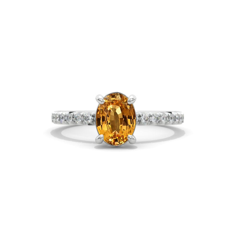 Classic 2 Carat Oval Genuine Yellow Citrine 14K White Gold  Engagement Ring Model SD