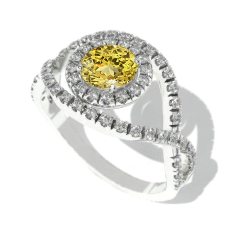 1.0 Carat Yellow Sapphire Halo Engagement Ring 14K White Gold