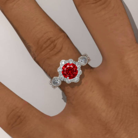 14K White Gold 1 Carat Round Ruby Halo Engagement Ring