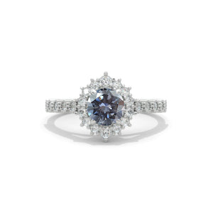 14K White Gold 1 Carat Round Gray Moissanite Halo Engagement Ring