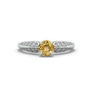 14K White Gold 6mm Round Genuine Yellow Citrine 1/8 CTW Engagement Ring