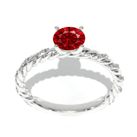 14K White Gold 6mm Round Ruby 1/8 CTW Engagement Ring