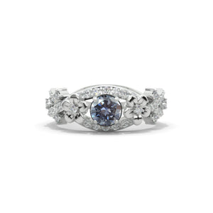 Gray Moissanite Celtic Engagement Floral Ring 14K White Gold