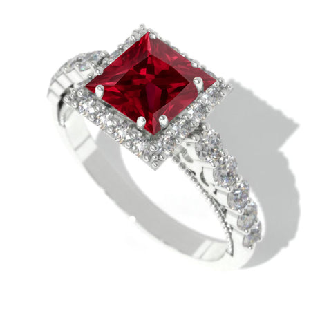 Princess Cut Ruby Halo Engagement Ring