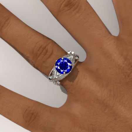 2.0 Carat Royal Blue Sapphire Accented Classic Engagement Ring Model 301