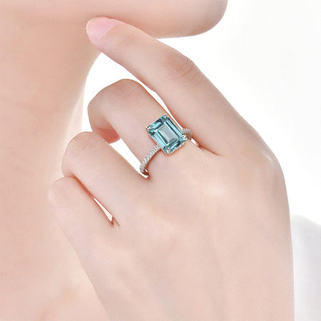 3.8 Carat Mint Sapphire Emerald Cut Engagement Gold Ring