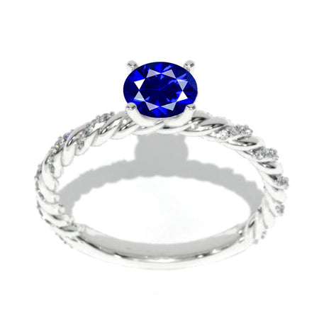 14K White Gold 6mm Round Royal Blue Sapphire 1/8 CTW Engagement Ring