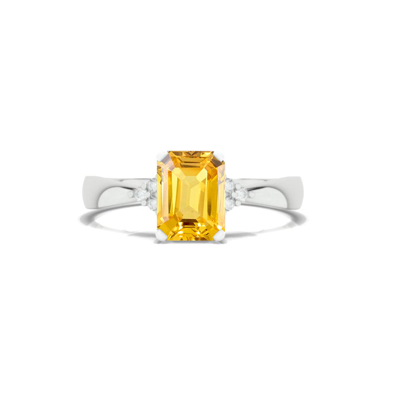 3.5 Carat Yellow Sapphire Emerald Cut Engagement Gold Ring