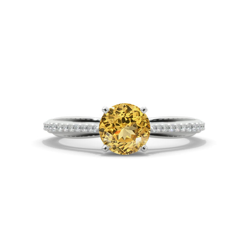 Genuine Yellow Citrine Engagement Ring 14K White Gold Ring