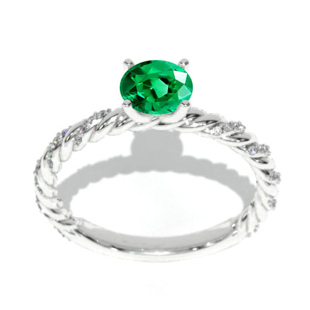 14K White Gold 6mm Round Emerald 1/8 CTW Engagement Ring
