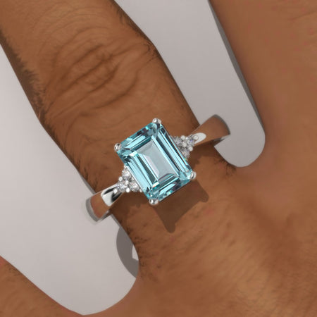3.5 Carat Mint Sapphire Emerald Cut Engagement Gold Ring