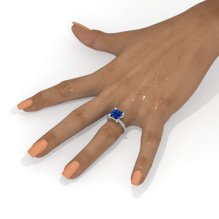 2.5 Carat Princess Cut Royal Blue Sapphire White Gold Engagement Ring Model 4004