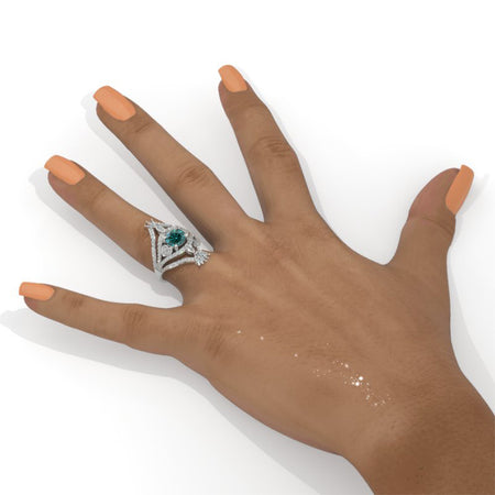 14K White Gold 1.7 Carat Green Moissanite Halo Vintage Engagement Ring Model 4005