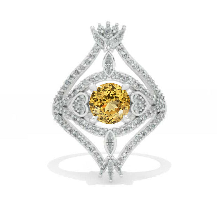14K White Gold 1.7 Carat Genuine Yellow Citrine Halo Vintage Engagement Ring Model 4005