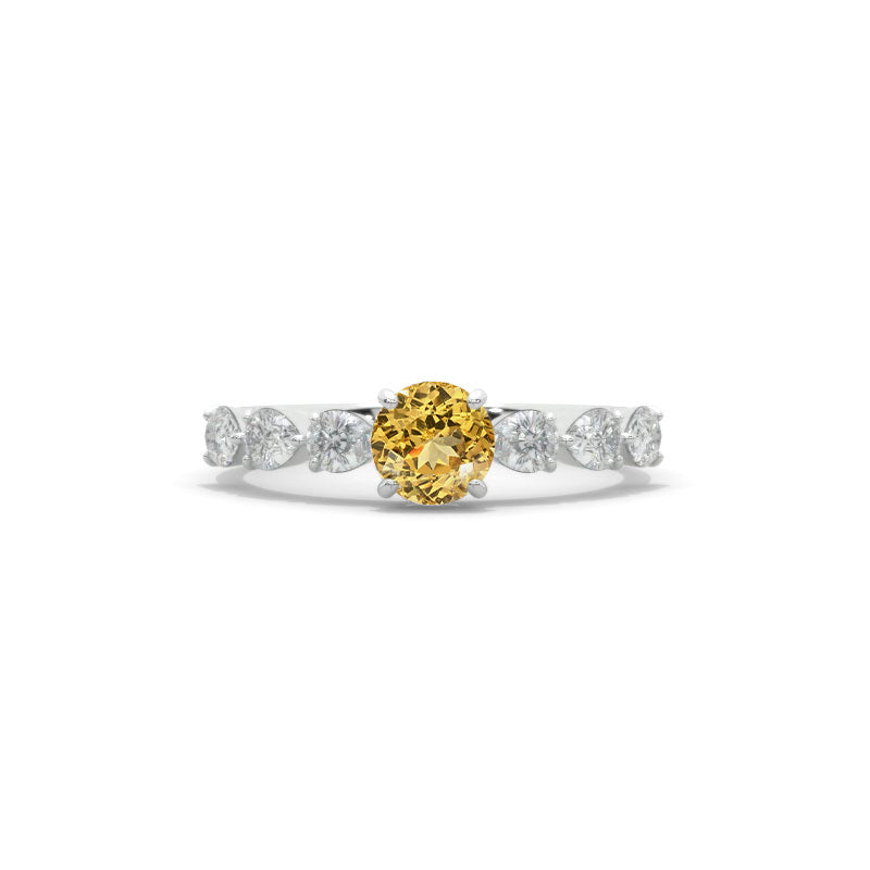 1.0 Carat Genuine Yellow Citrine Gold Ring Customize 14K White  Gold Promissory Ring. Model 67
