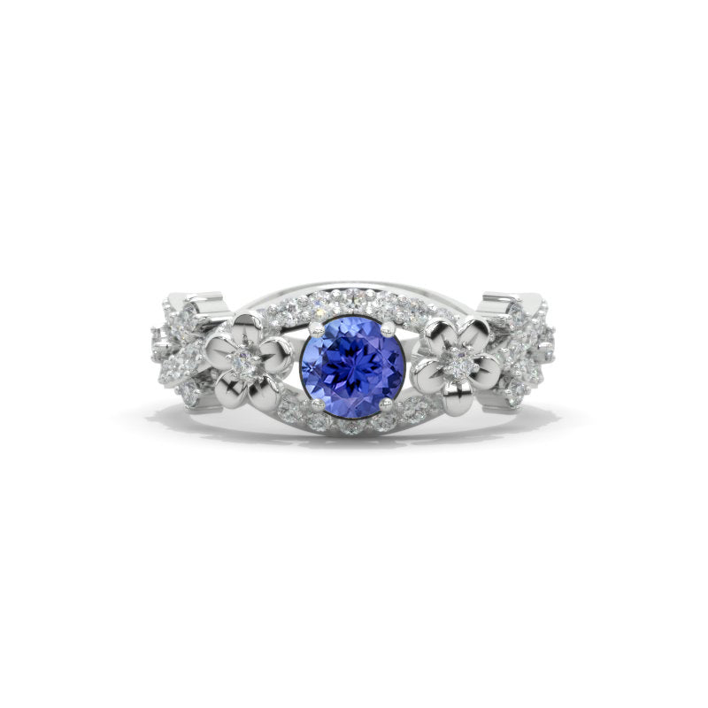 Natural Genuine Tanzanite Celtic Engagement Floral Ring 14K White Gold