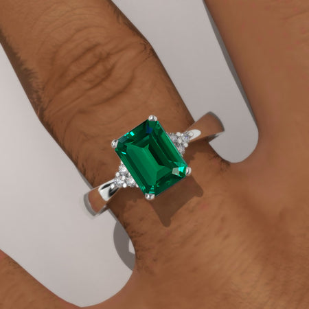3.5 Carat Emerald Cut Emerald Engagement Gold Ring