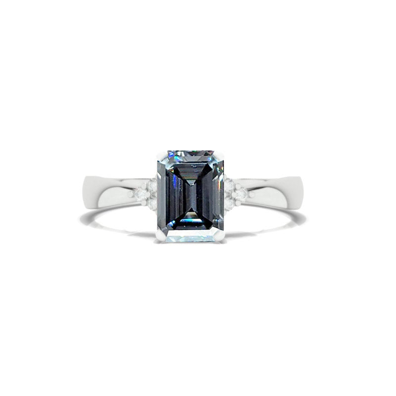 3.5 Carat Giliarto Gray Moissanite Emerald Cut Engagement Gold Ring