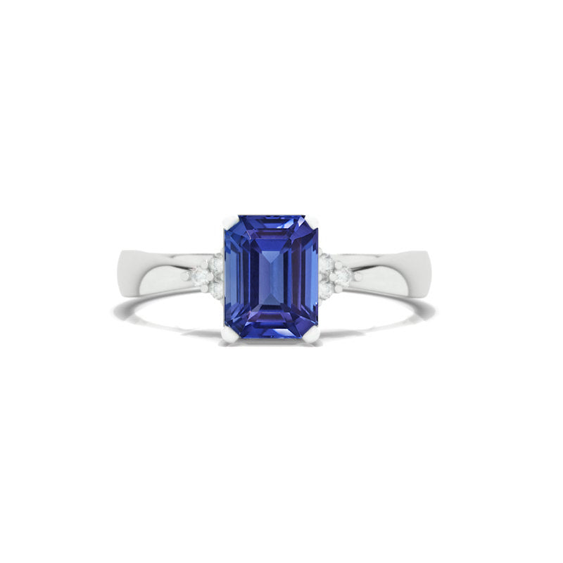 3.5 Carat Natural Genuine Tanzanite Emerald Cut Engagement Gold Ring.