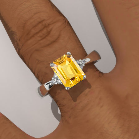 3.5 Carat Yellow Sapphire Emerald Cut Engagement Gold Ring