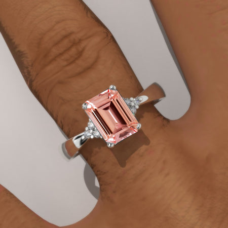 3.5 Carat Peach Sapphire Emerald Cut Engagement Gold Ring