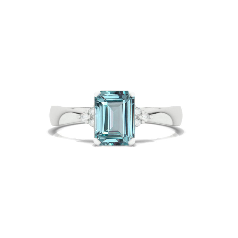 3.5 Carat Mint Sapphire Emerald Cut Engagement Gold Ring