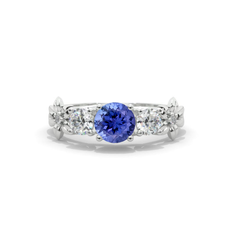 1.5 Carat Natural Genuine Tanzanite Three-Stone White Gold Engagement Ring