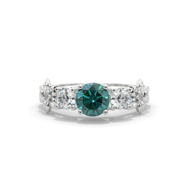 1.5 Carat Giliarto Green Moissanite Three-Stone White Gold Engagement Ring