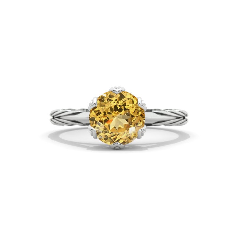 Mila 2 Carat Genuine Yellow Citrine Floral 6 Prongs 14K White Gold Engagement Ring Model-Mila 83-8 six