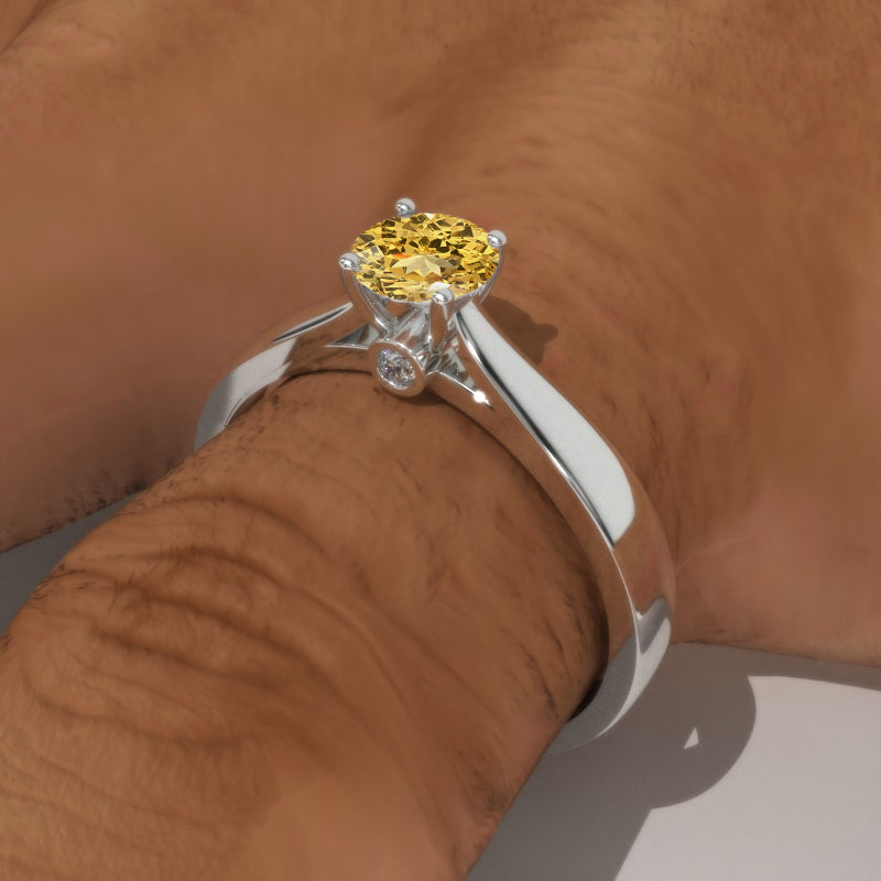 1 Carat Genuine Yellow Citrine Solitaire White Gold Engagement Ring Model- 1348