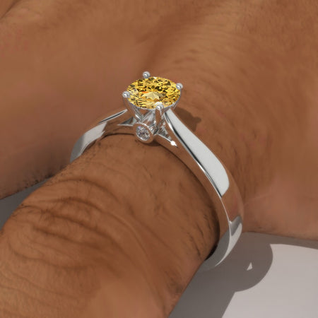 1 Carat Genuine Yellow Citrine Solitaire White Gold Engagement Ring Model- 1348