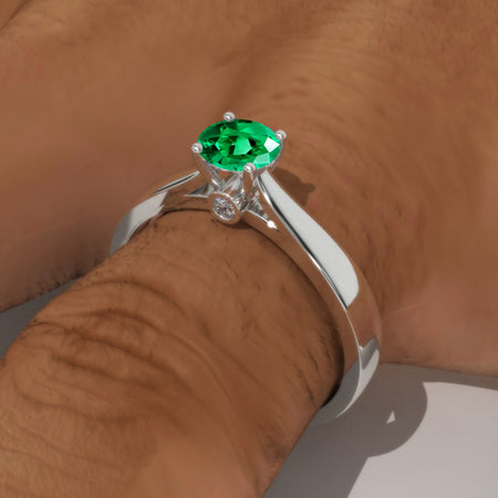 1 Carat Emerald  Solitaire White Gold Engagement Ring Model-4566